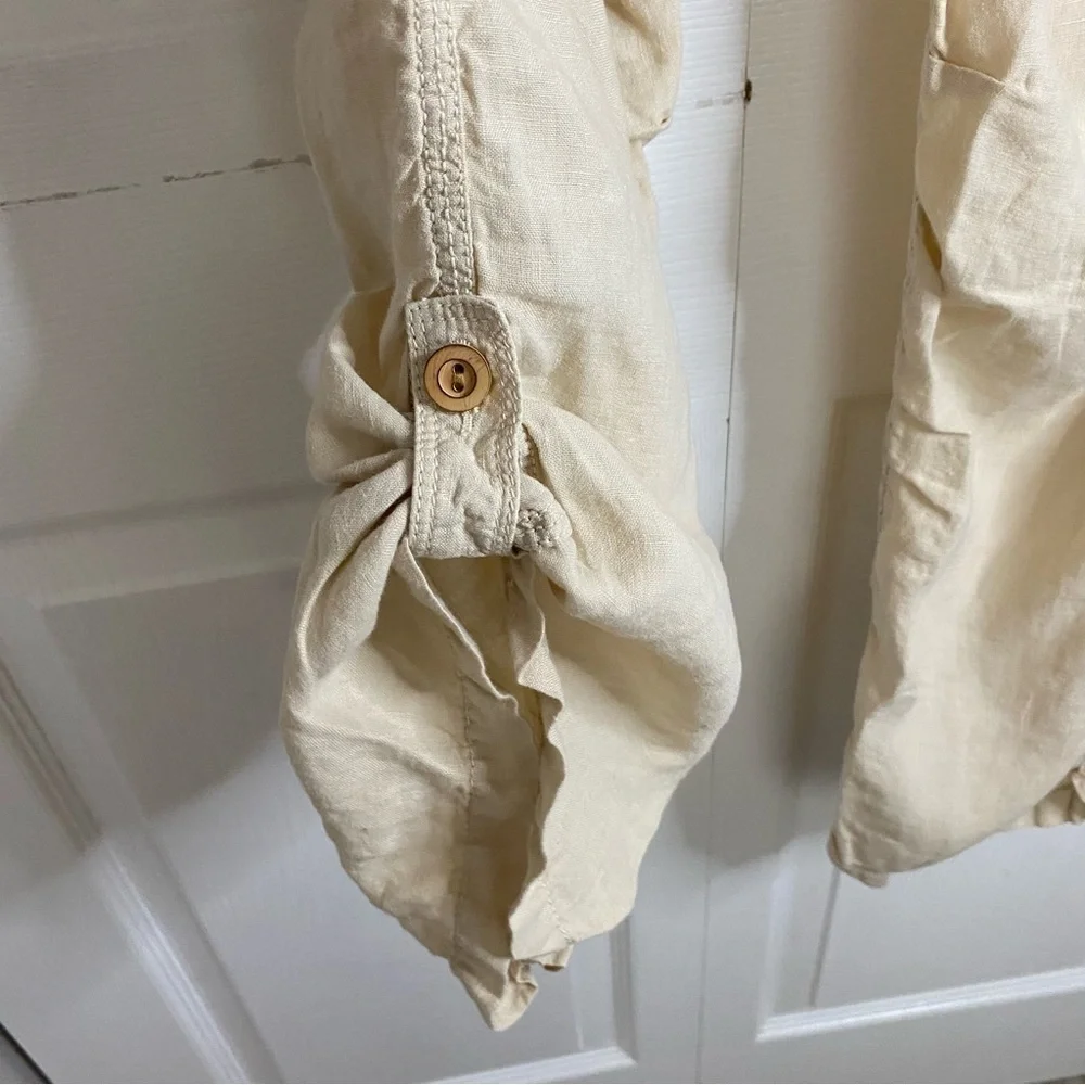 Banana Republic Sand Linen Cargo Pants Straight Leg Boho Adjustable Length size2